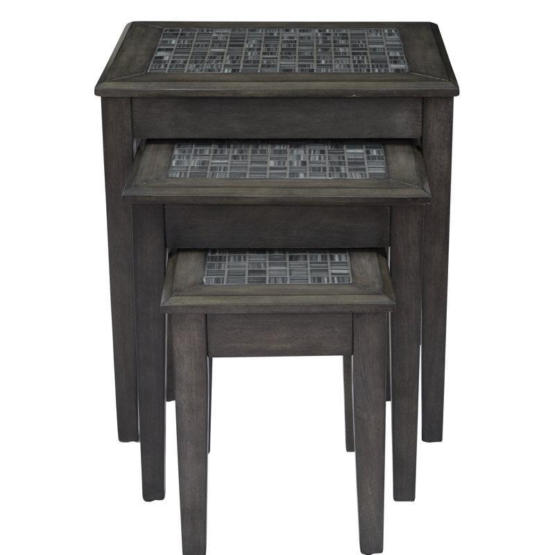 Gri Akasya Zigon Sehpa Mozaik Tablalı 3%27lü Set 55x53x43 cm - 108304