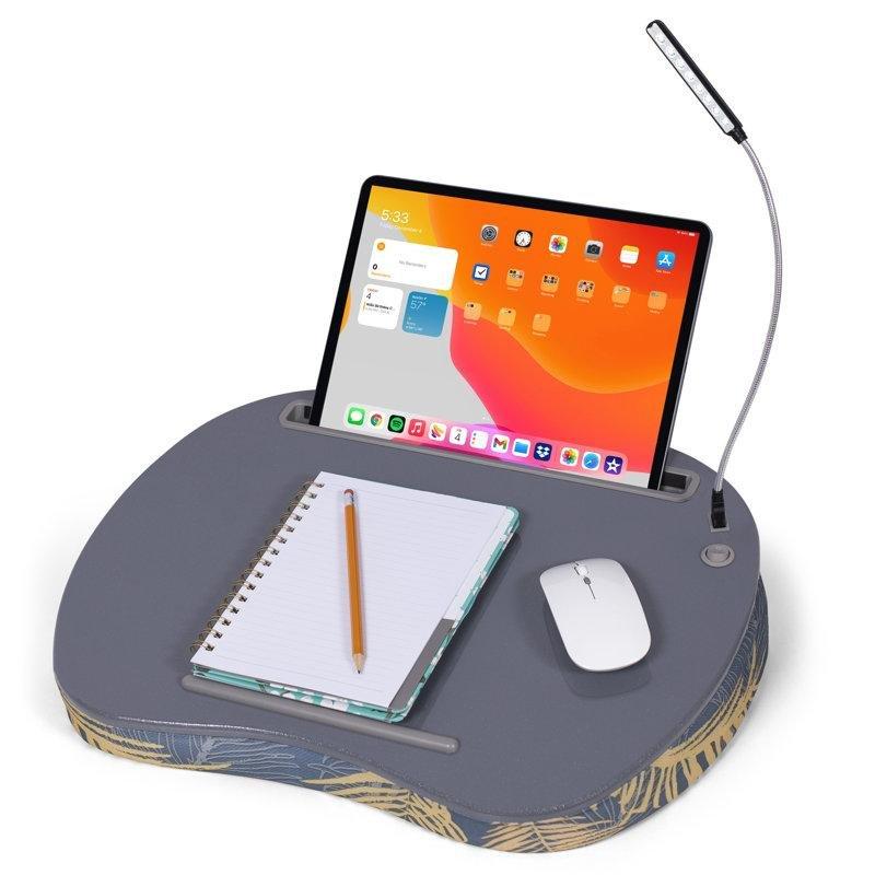 Gri Bambu ve Plastik Kayar Mouse Padli Minderli Laptop Sehpası-41 cm - 113220