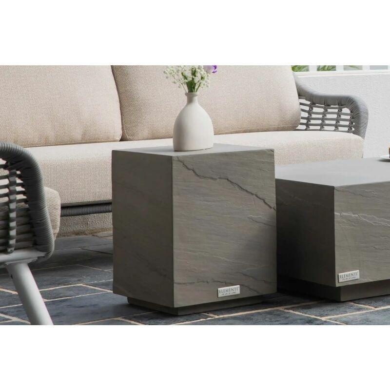 Gri Cam Elyaf Takviyeli Beton Dış Mekana Uygun Traverten Yan Sehpa-35x35x46 cm - 112066