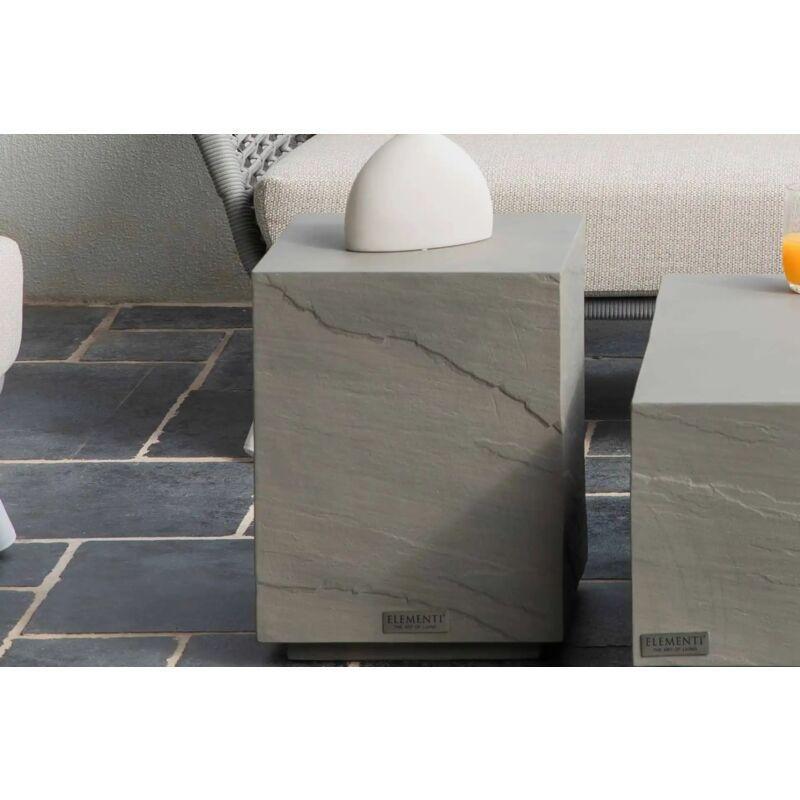 Gri Cam Elyaf Takviyeli Beton Dış Mekana Uygun Traverten Yan Sehpa-35x35x46 cm - 112066