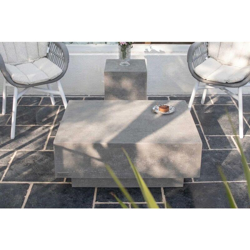 Gri Cam Elyaf Takviyeli Beton El Cilalı Traverten Yan Sehpa-86x66x36 cm - 112211