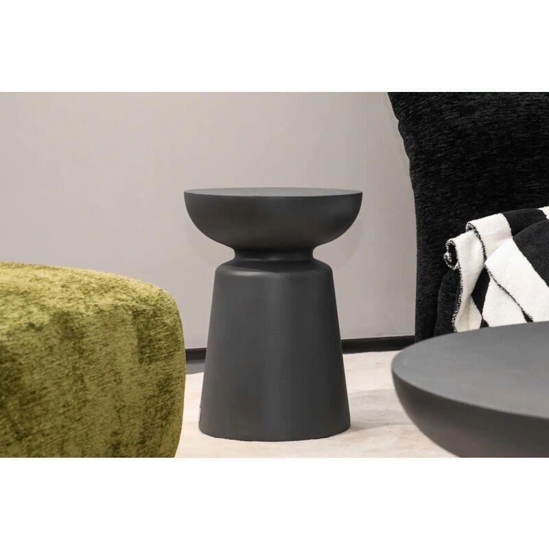 Gri Cam Elyaf Takviyeli Beton El Yapımı Traverten Yan Sehpa-35x35x46 cm - 112076
