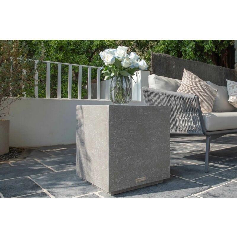 Gri Cam Elyaf Takviyeli Beton Kompakt Traverten Yan Sehpa-45x45x51 cm - 112117