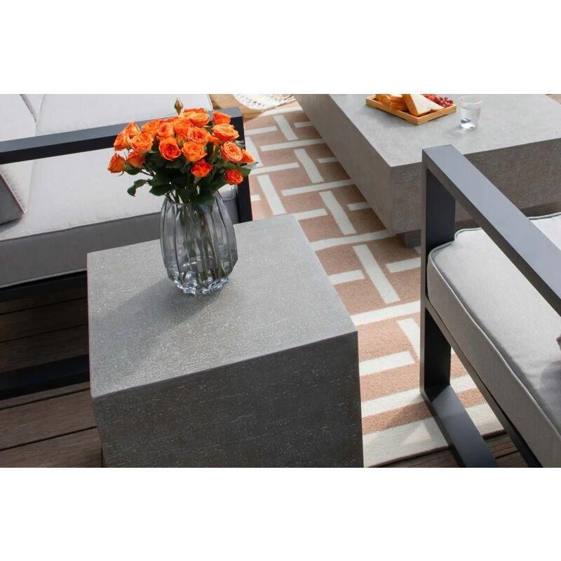 Gri Cam Elyaf Takviyeli Beton Kompakt Traverten Yan Sehpa-45x45x51 cm - 112117