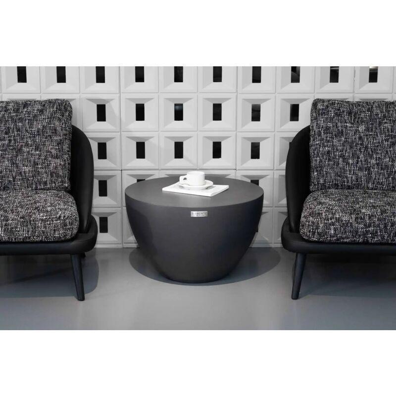 Gri Cam Elyaf Takviyeli Beton Yuvarlak Kenarlı Traverten Yan Sehpa-66x66x31 cm - 112189