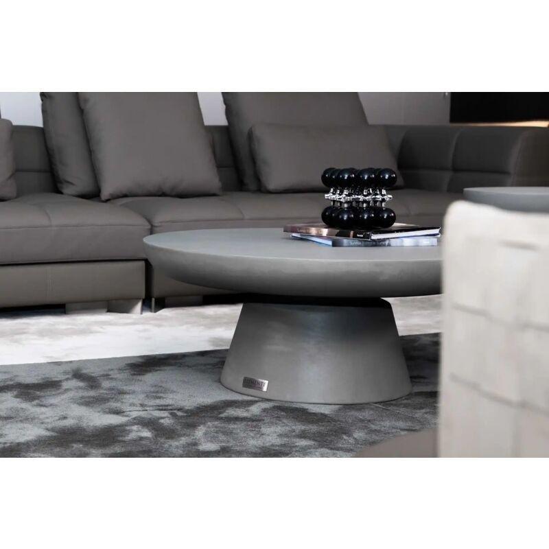 Gri Cam Elyaf Takviyeli Beton Yuvarlak Kenarlı Traverten Yan Sehpa-66x66x36 cm - 112086