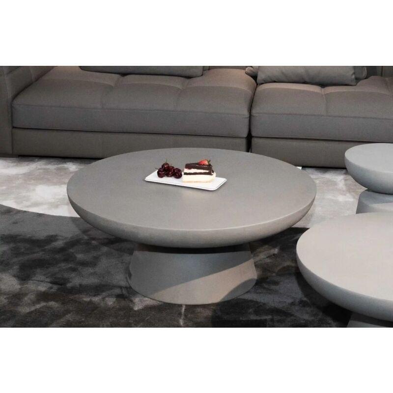 Gri Cam Elyaf Takviyeli Beton Yuvarlak Kenarlı Traverten Yan Sehpa-66x66x36 cm - 112086