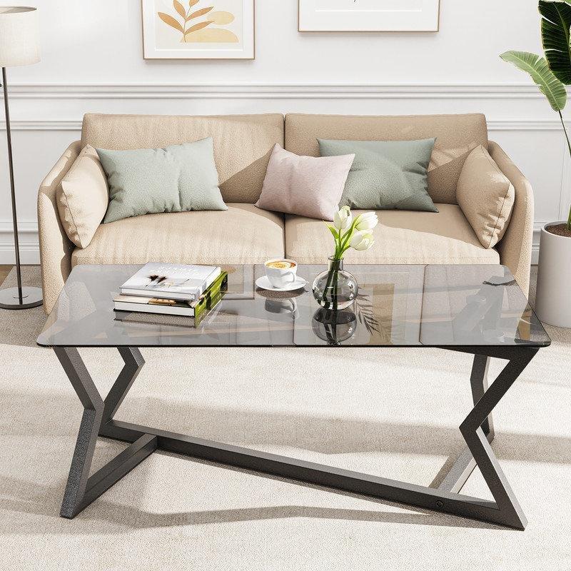 Gri Camlı Dikdörtgen Orta Sehpa 110x55 cm - 105547