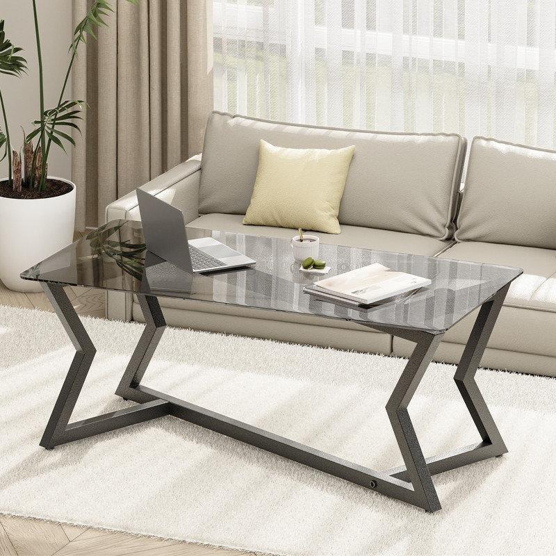 Gri Camlı Dikdörtgen Orta Sehpa 110x55 cm - 105547