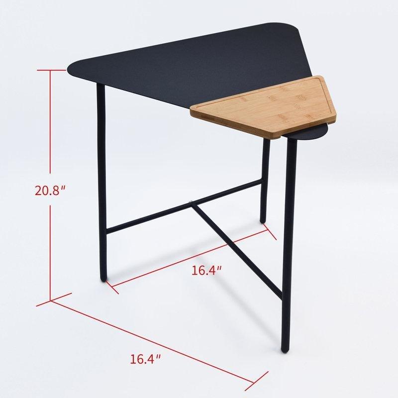 Gri Çelik Bambu Kakma Detaylı Üçgen Yan Sehpa-53x42x42 cm - 113169