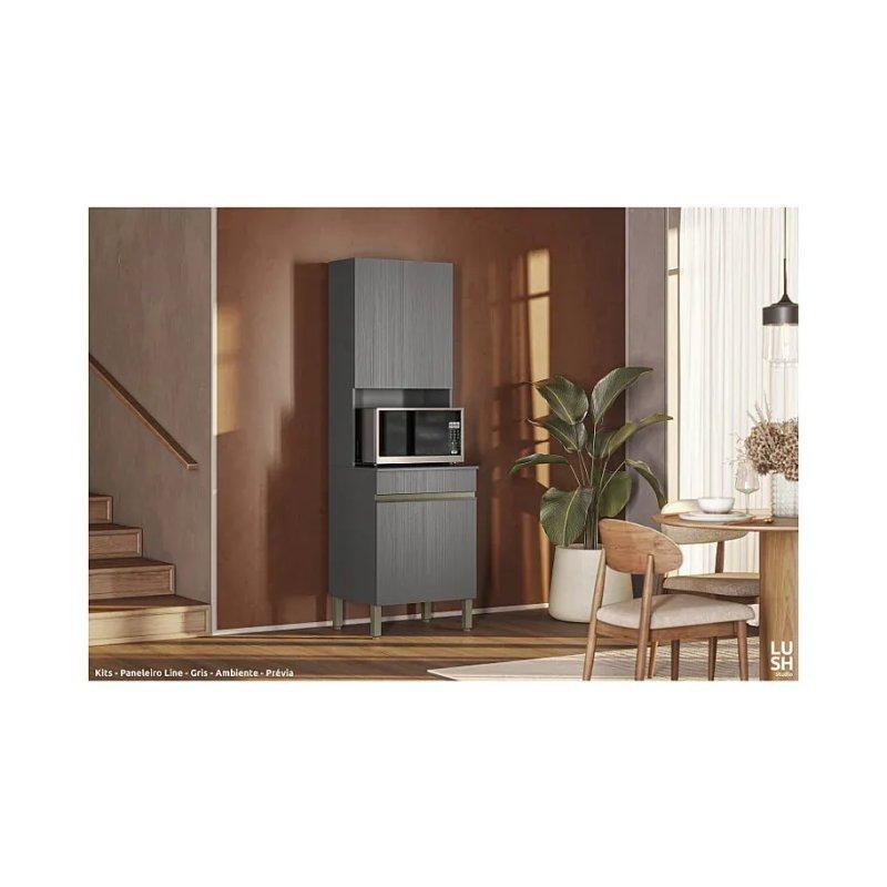 Gri Çok Amaçlı Dolap 60x193x54 cm Mikrodalga Bölmeli - 92512