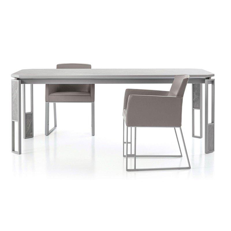Gri Dikdörtgen Porselen Masa Metal Detaylı 200 cm - 90085