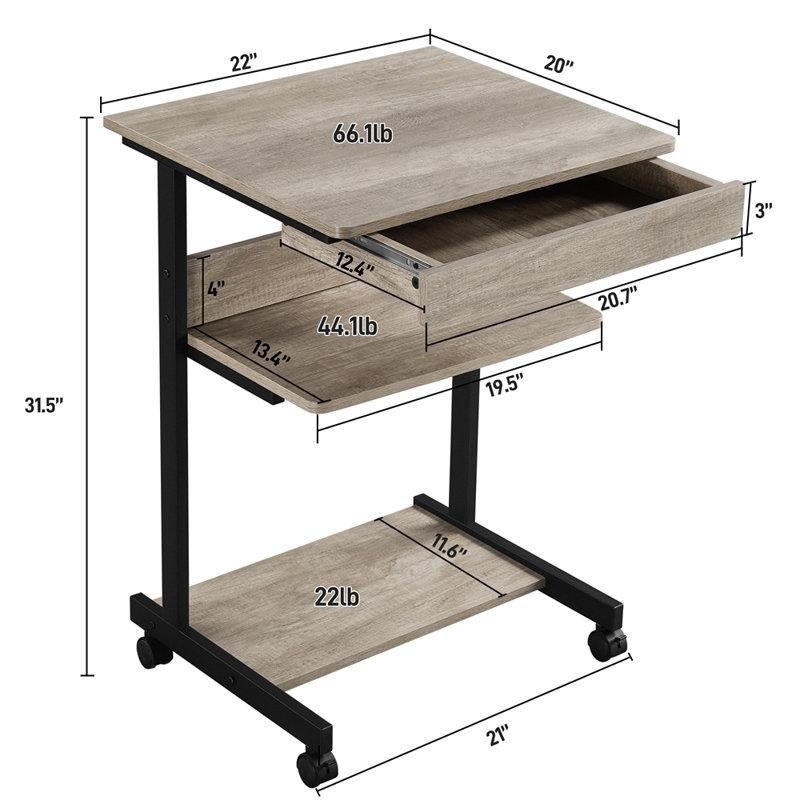 Gri Endüstriyel Ahşap Tekerlekli Çekmeceli Laptop Sehpası-56x51x80 cm - 113289