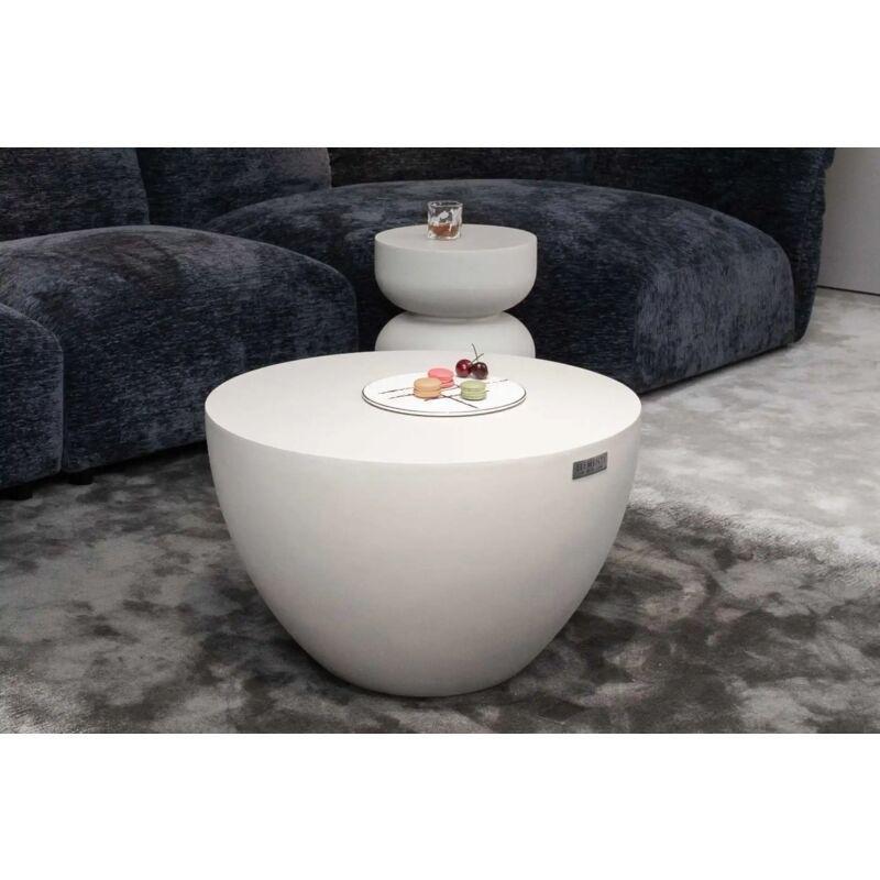 Gri Fiberglas Hava Koşullarına Dayanıklı Traverten Yan Sehpa-66x66x31 cm - 112172