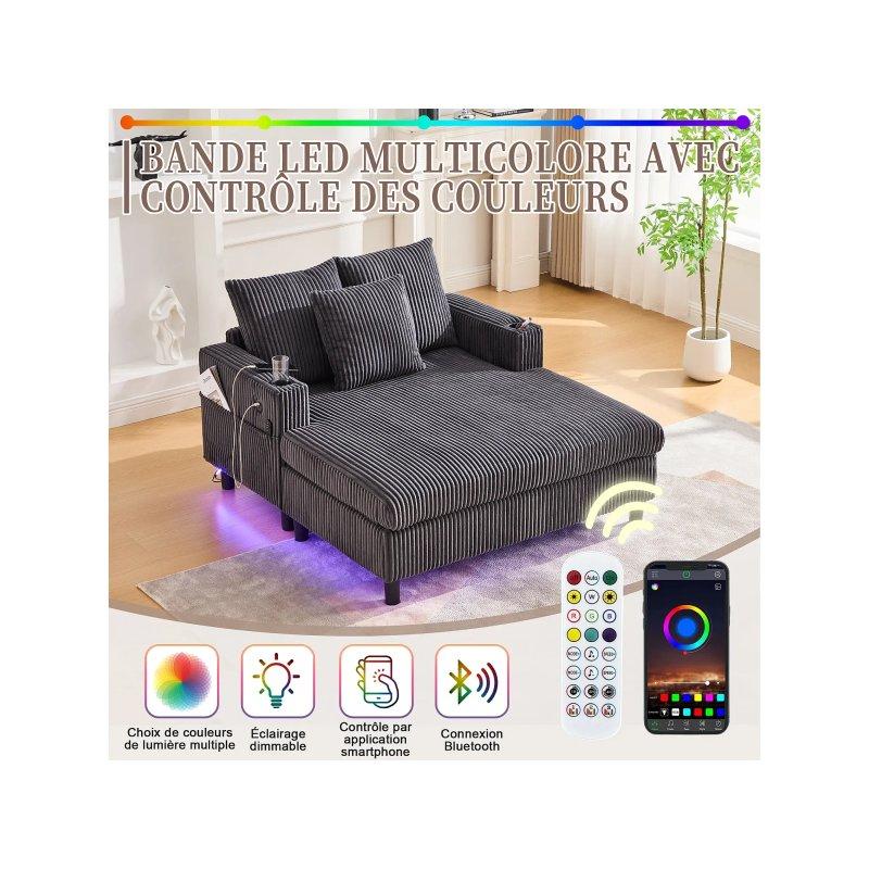 Gri Kadife Dinlenme Koltuğu LED Aydınlatmalı USB ve Type-C Girişli 350 kg-128x85x142 cm - 109895