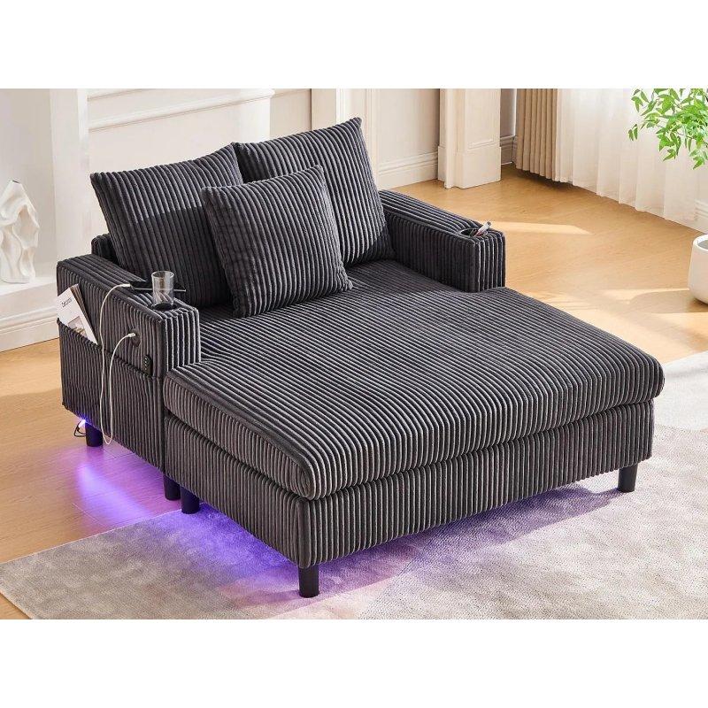 Gri Kadife Dinlenme Koltuğu LED Aydınlatmalı USB ve Type-C Girişli 350 kg-128x85x142 cm - 109895