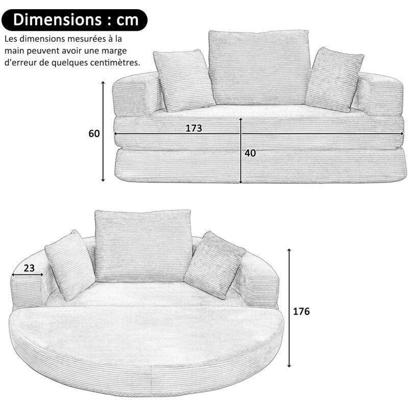 Gri Kadife Kordonlu Oval Katlanabilir Dinlenme Koltuğu / Kanepe Yatak 173x176x40 cm - 109295