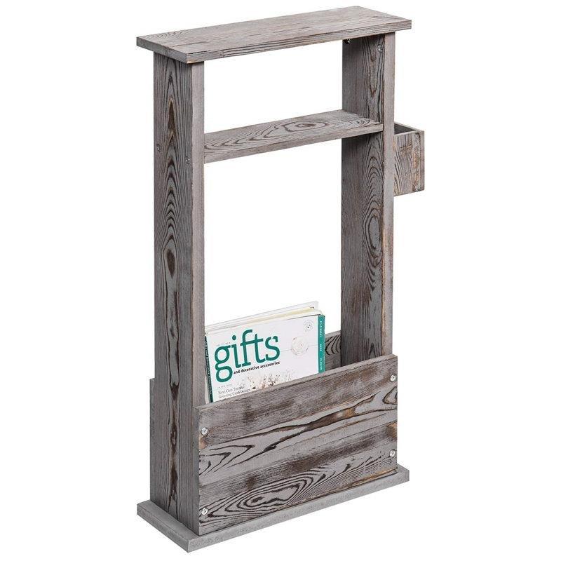 Gri Masif Ahşap Raflı Gazetelik Yan Sehpa-42x15x79 cm - 112908