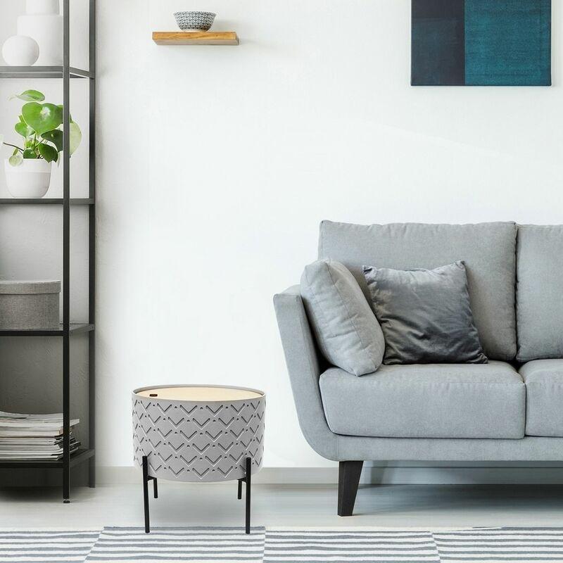 Gri MDF Metal Kapaklı Sandıklı İskandinav Yan Sehpa-35x35 cm - 112479