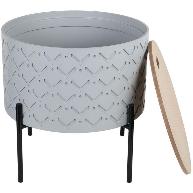 Gri MDF Metal Kapaklı Sandıklı İskandinav Yan Sehpa-35x35 cm - 112479