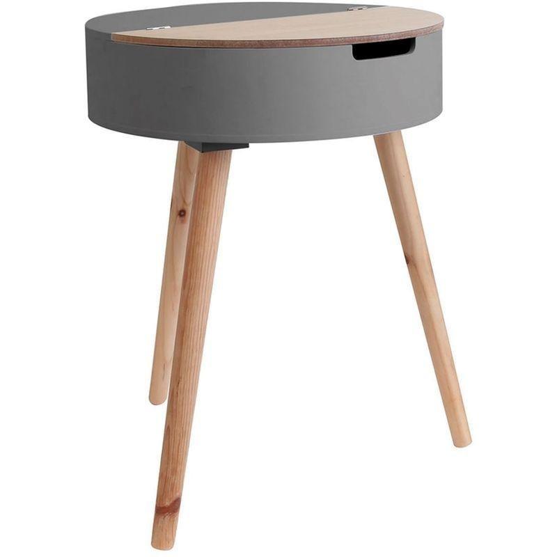 Gri MDF ve Ahşap Sandıklı iskandinav yan sehpa-45x45x57 cm - 112472