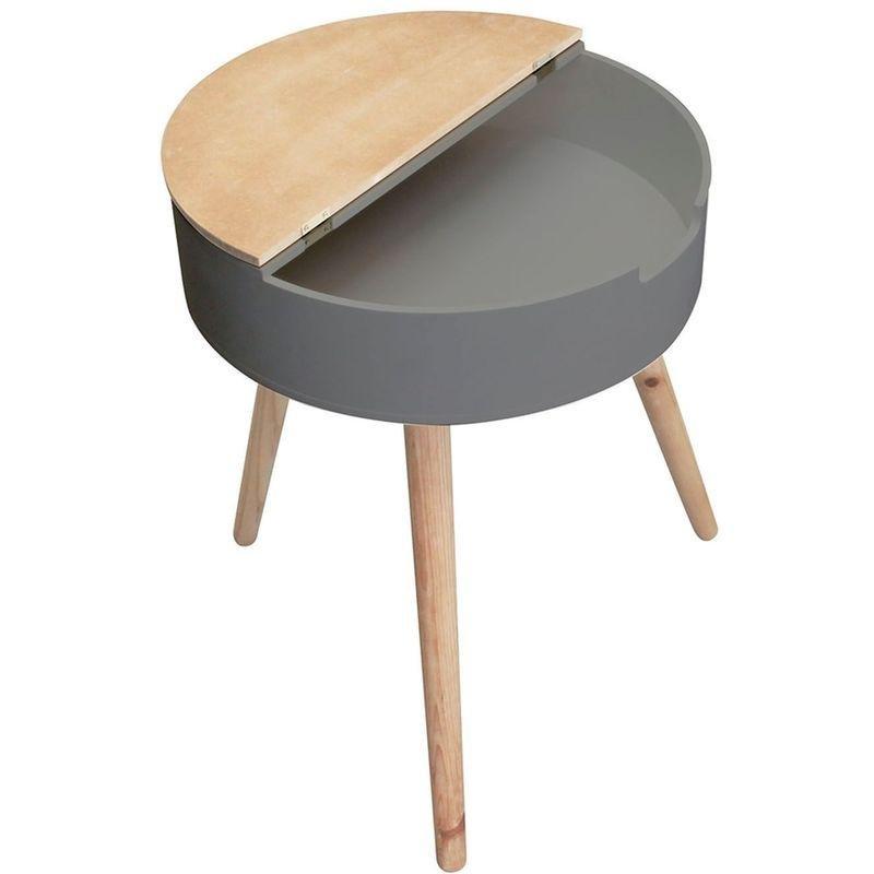 Gri MDF ve Ahşap Sandıklı iskandinav yan sehpa-45x45x57 cm - 112472