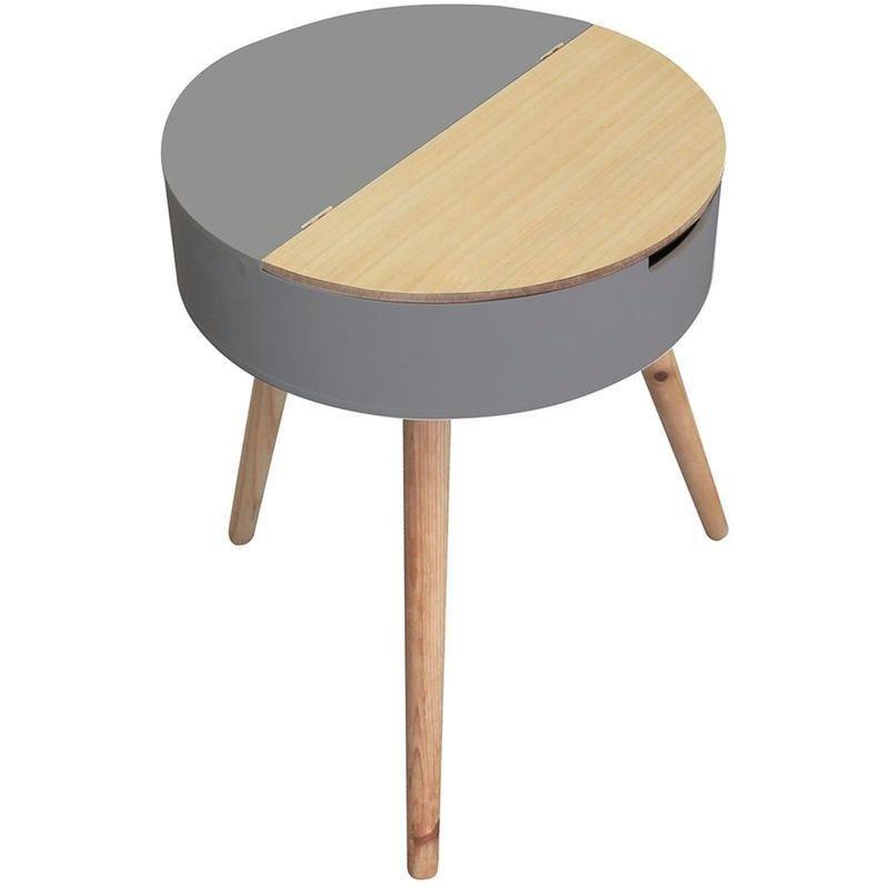 Gri MDF ve Ahşap Sandıklı iskandinav yan sehpa-45x45x57 cm - 112472