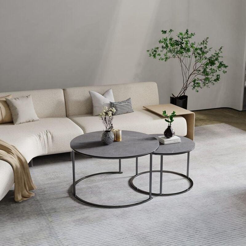 Gri Mermer Desenli Metal Zigon Sehpa 80 cm - 107838