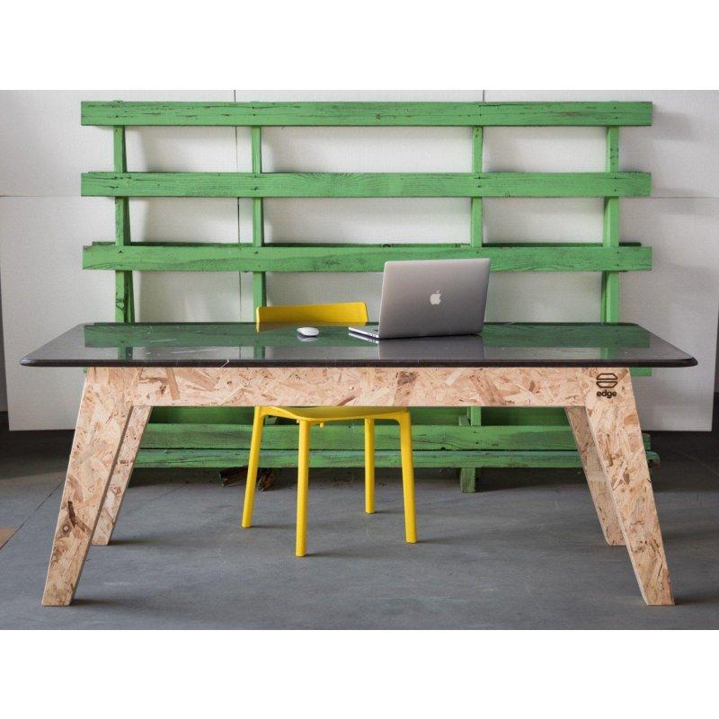 Gri Mermer Masa 190x92 cm Ahşap Ayaklı - 92161