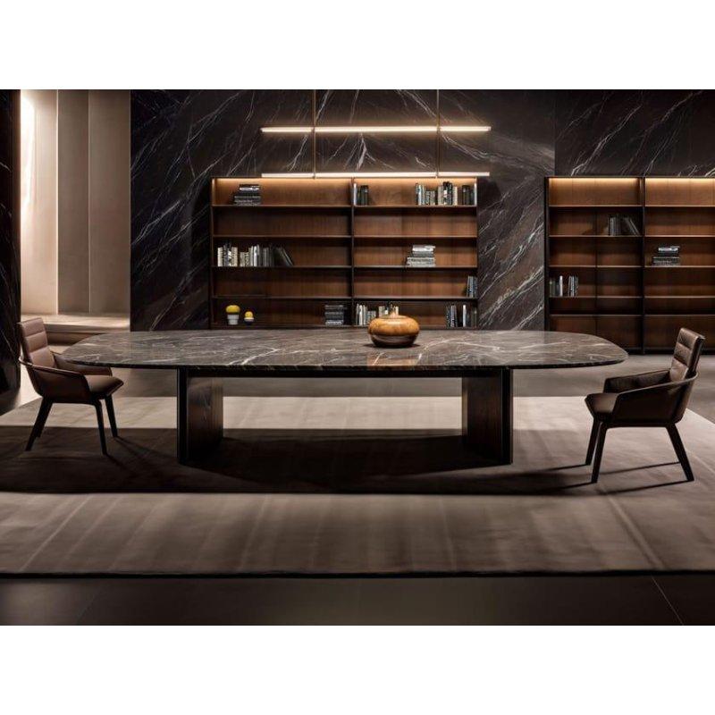 Gri Mermer Masa 260x110 cm Dışbükey Tasarım Kül Ağacı Ayaklı - 91723