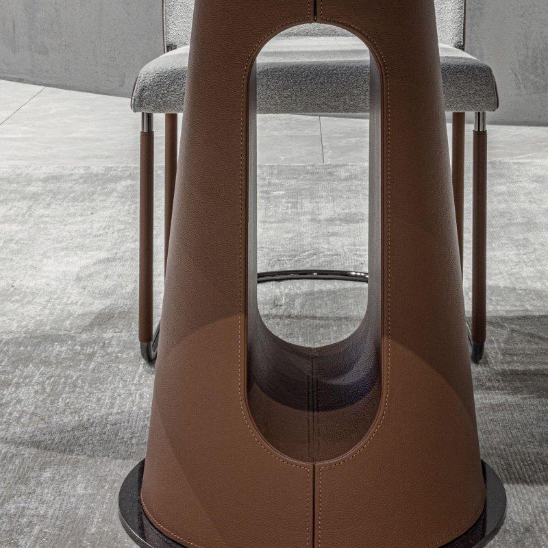Gri Mermer Masa 280x140 cm Kahverengi Deri Ayaklı Oval - 92143