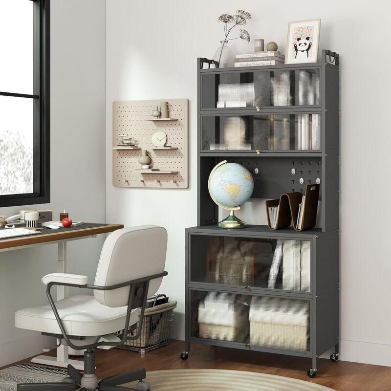 Gri Metal Mutfak Dolabı 80x40x178 cm Açılır Kapılı ve Tekerlek - 100683