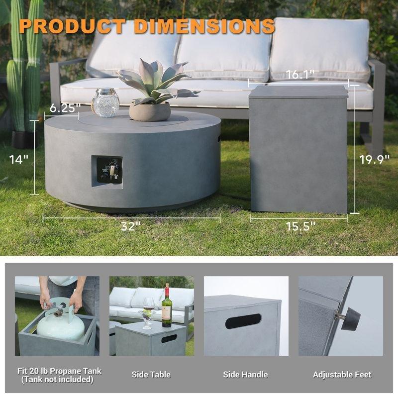 Gri Metal Şömineli Orta Sehpa 81 cm - 105766