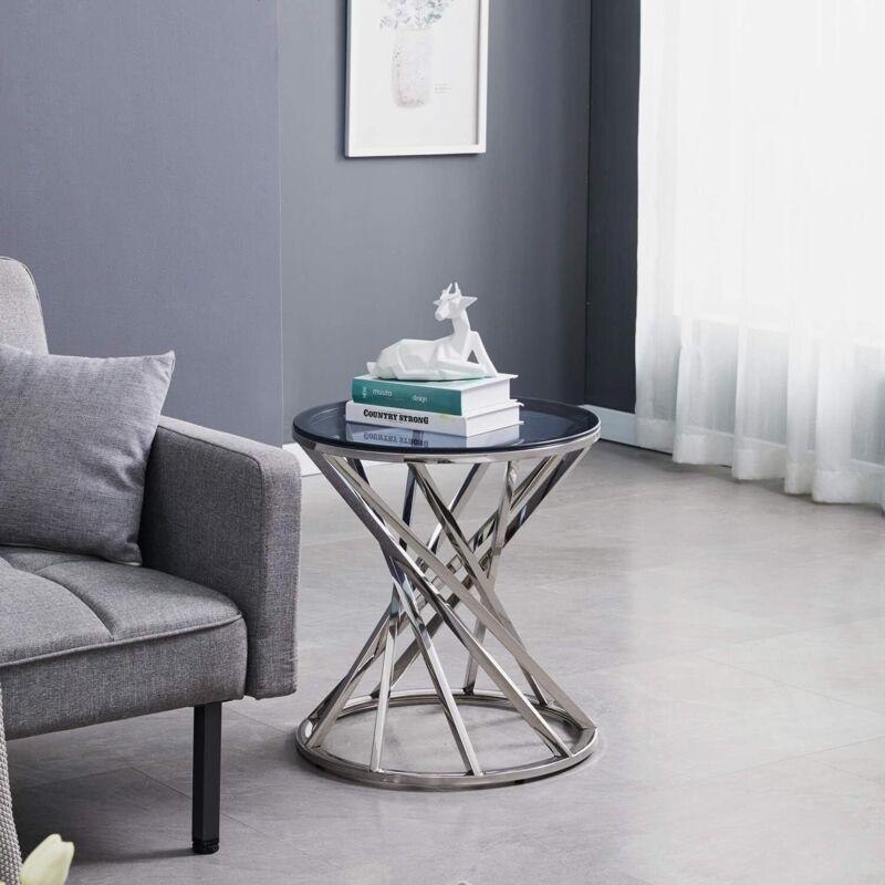 Gri Metal Spiral Tasarımlı Cam Orta Sehpa 50x50x55 cm - 102723