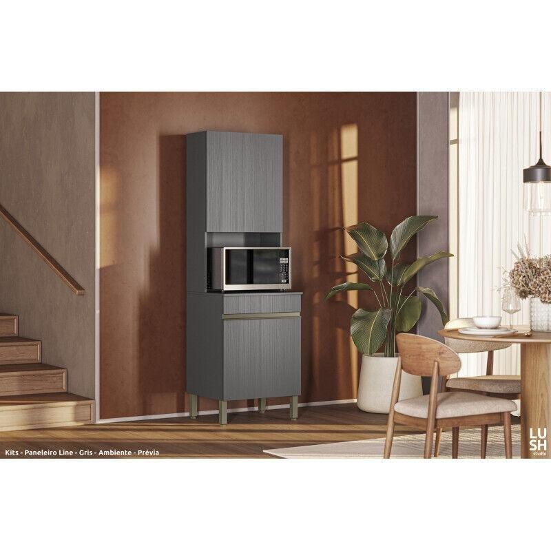 Gri Mikrodalga Fırın Dolabı 60x193x53.5 cm Endüstriyel Ahşap - 100927