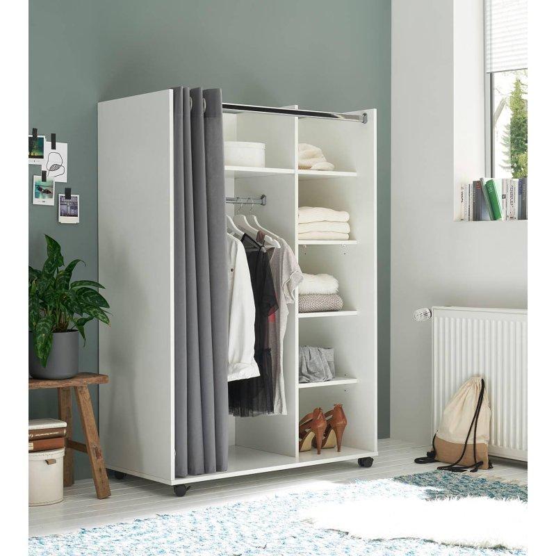 Gri Perdeli Beyaz Gardrop 100x145x50 cm - 90868