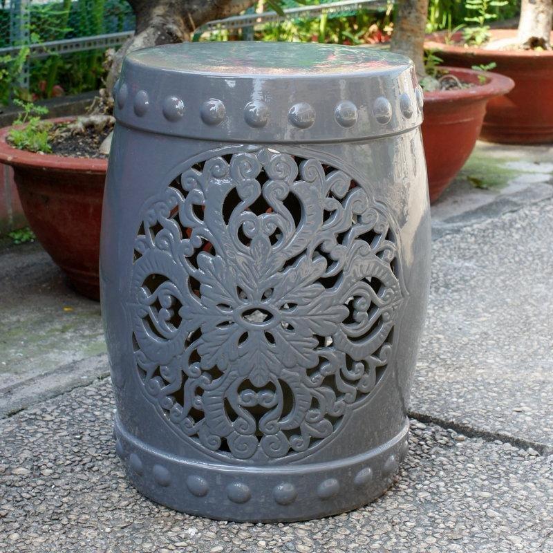 Gri Seramik El Boyaması Seramik Yan Sehpa-46x36x36 cm - 113511