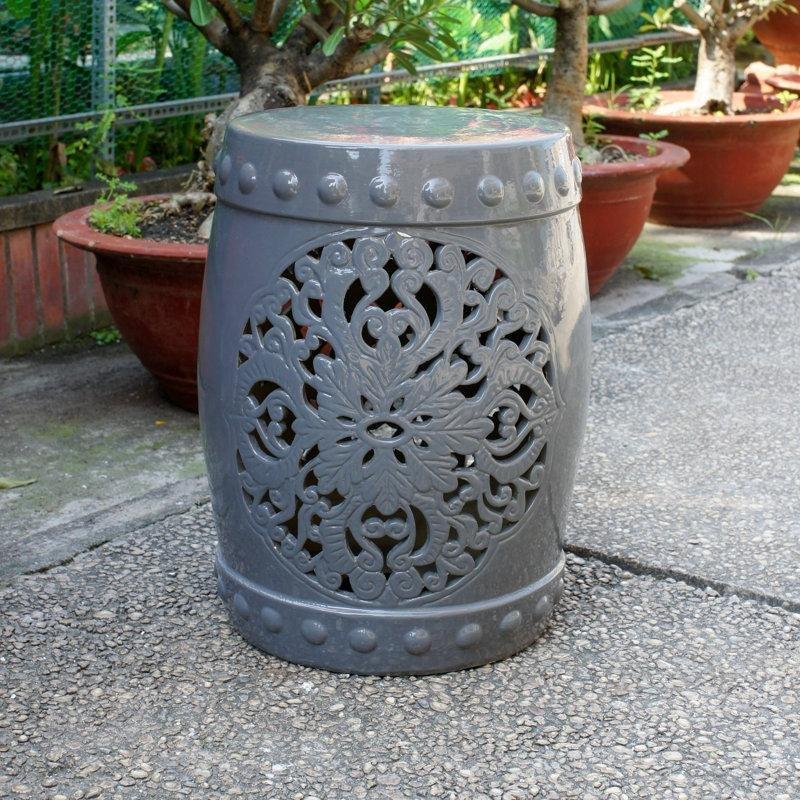 Gri Seramik El Boyaması Seramik Yan Sehpa-46x36x36 cm - 113511
