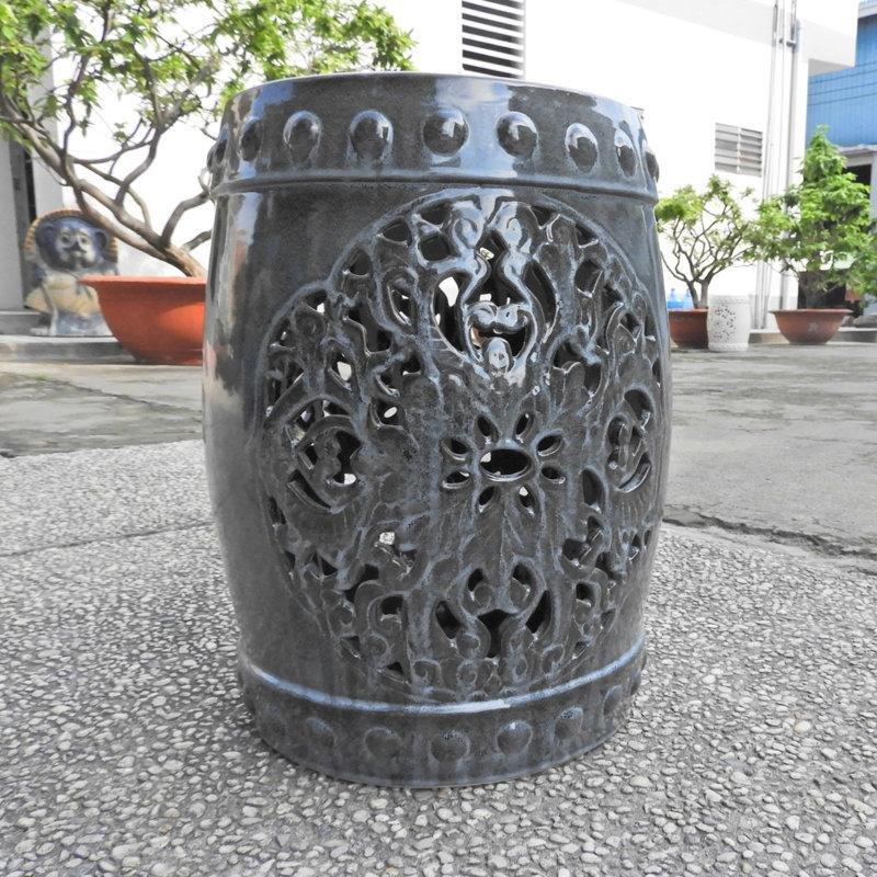 Gri Seramik El Boyaması Seramik Yan Sehpa-46x36x36 cm - 113511