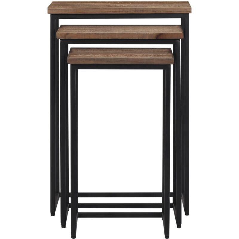 Gri Siyah Metal Ayaklı Masif Tik Ahşap Üçlü Zigon Sehpa 65 cm - 106941