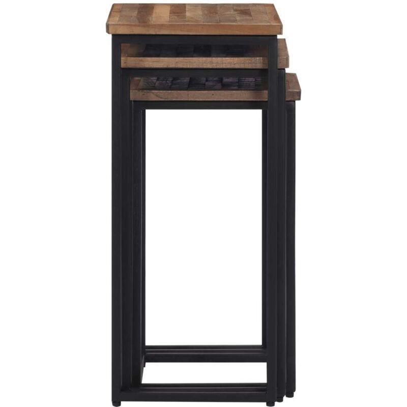 Gri Siyah Metal Ayaklı Masif Tik Ahşap Üçlü Zigon Sehpa 65 cm - 106941