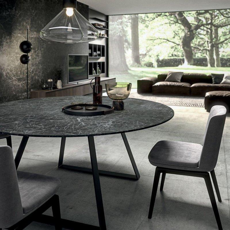 Gri Yuvarlak Porselen Yemek Masası Metal Ayaklı - 90046