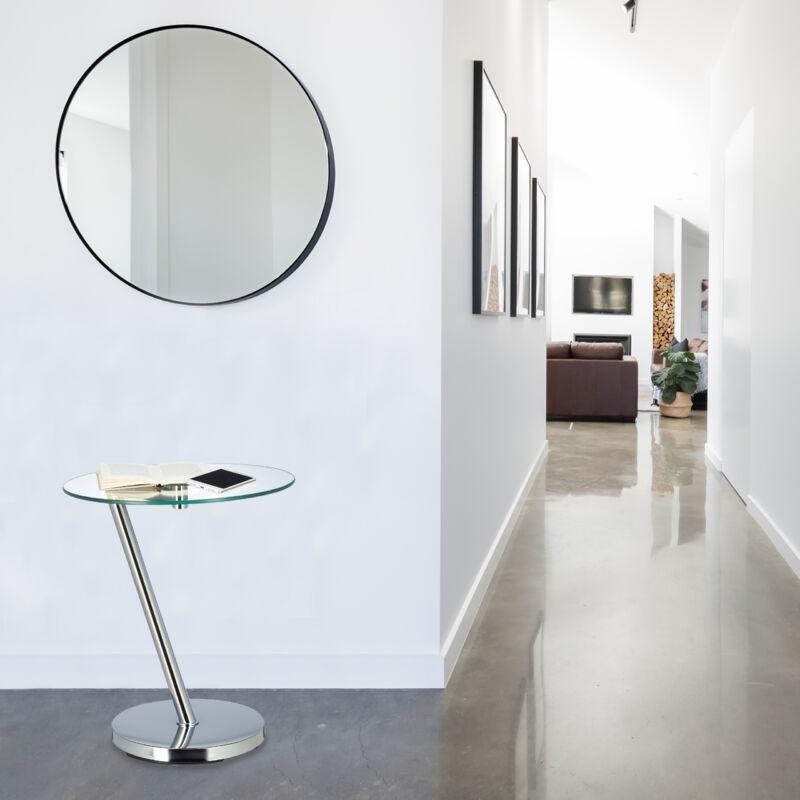 Gümüş Metal Tek Ayaklı Cam Yan Sehpa-52x45x45 cm - 111271