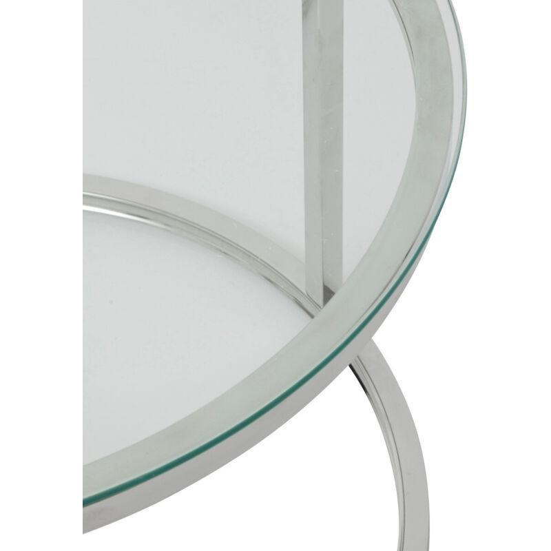 Gümüş Paslanmaz Çelik İçi İçe Geçmeli Cam Yan Sehpa-80x43 cm - 111335