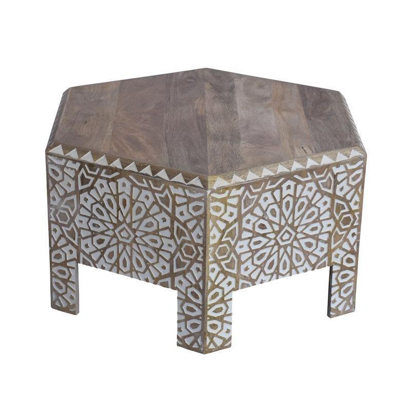 Gümüş Sedefli Altıgen Bohem Orta Sehpa 91x79x46 cm Masif Mango Ağacı - 105187