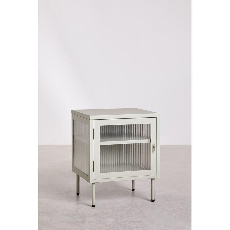 Haki Yeşil Çelik Ayarlanabilir Raflı Cam Yan Sehpa-55x45x40 cm - 111429