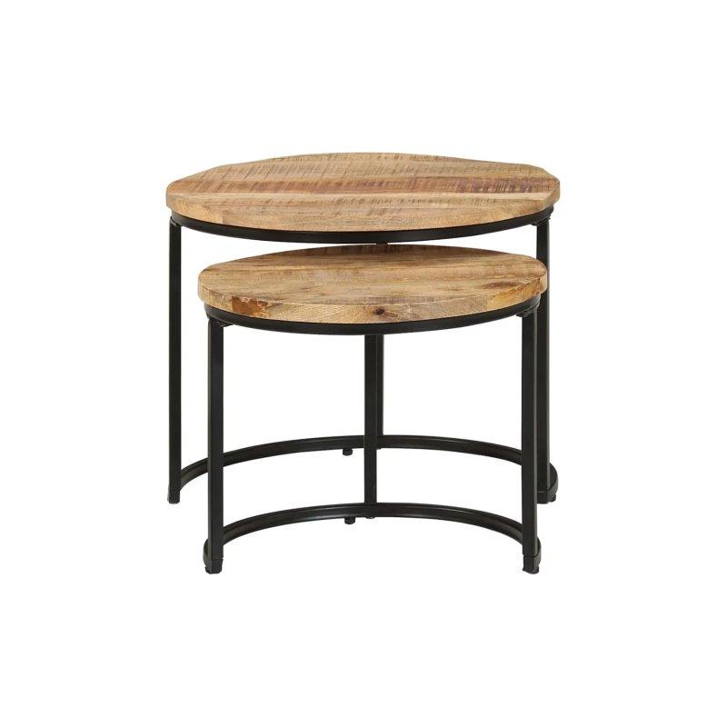 Ham Mango Ahşap Siyah Metal Ayaklı İkili Zigon Sehpa 50 cm - 106576