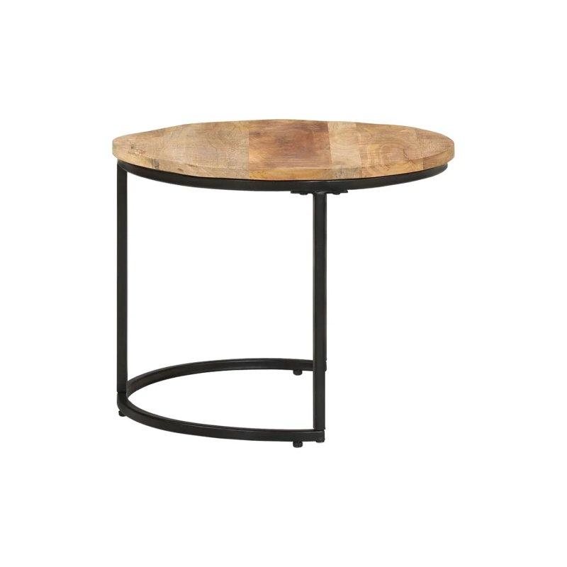 Ham Mango Ahşap Siyah Metal Ayaklı İkili Zigon Sehpa 50 cm - 106576