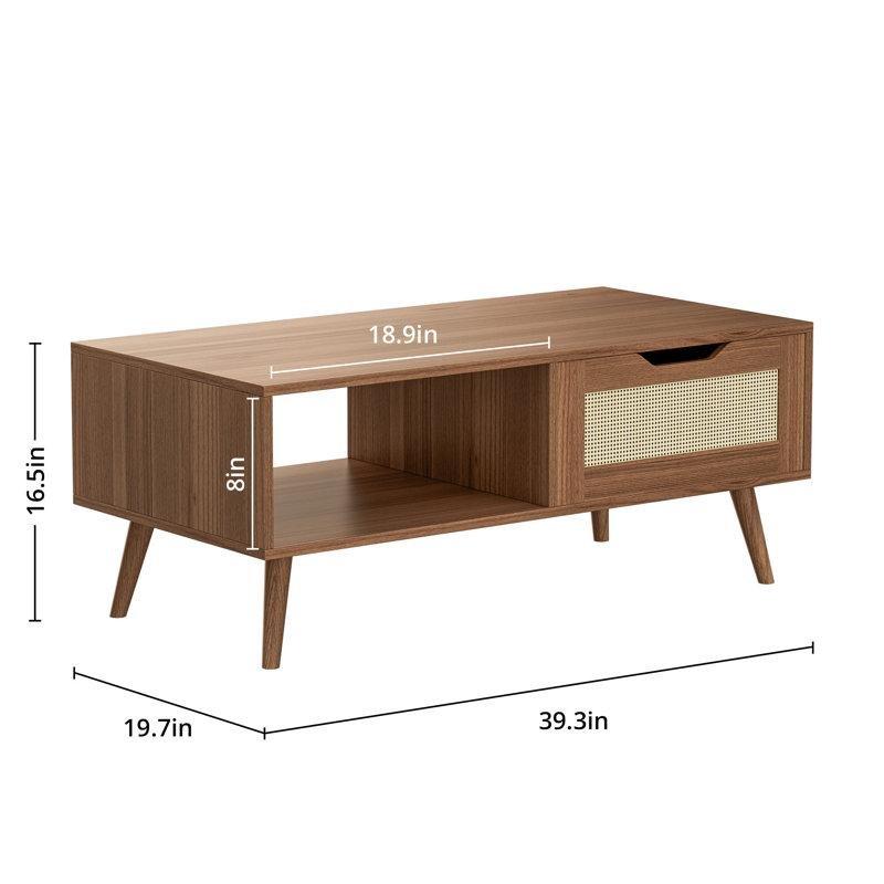 Hasır Çekmeceli Bohem Orta Sehpa 100x50x42 cm Ceviz - 105226