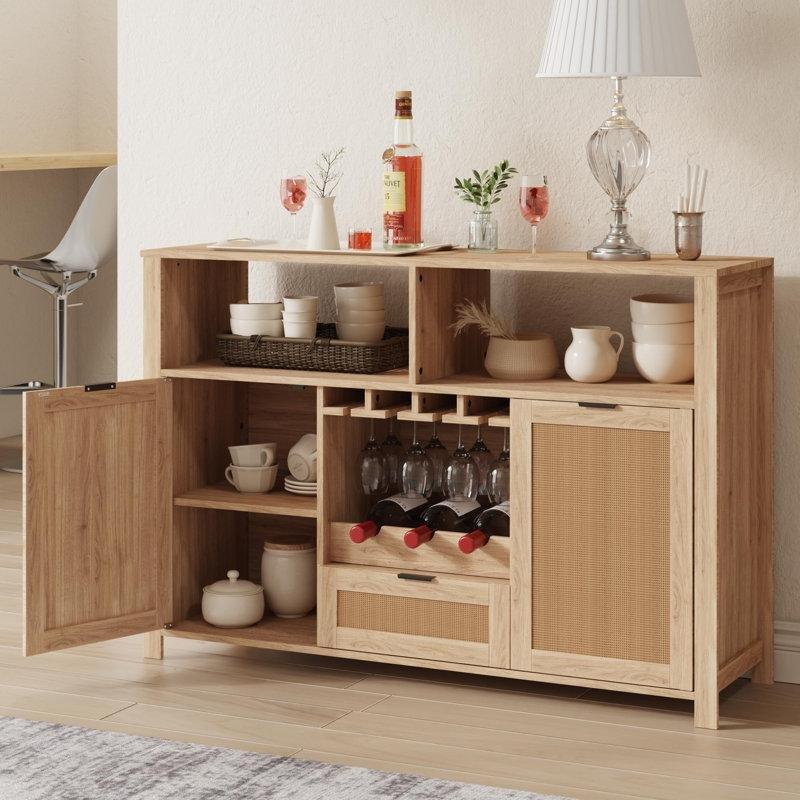 Hasır Detaylı Doğal Ahşap Kahve Köşesi 130x38x88 cm - 99862